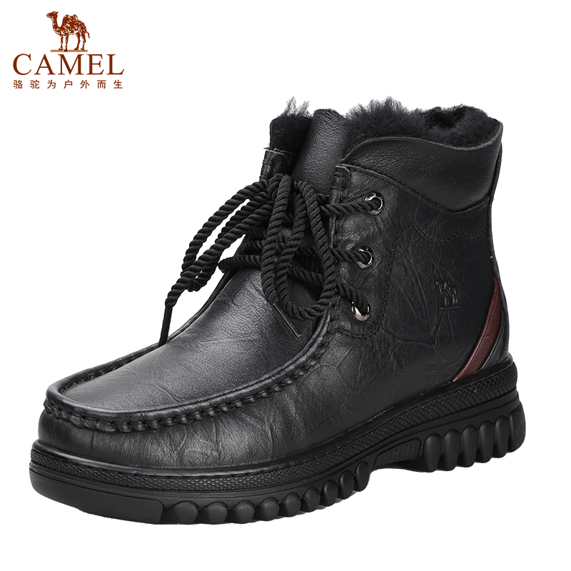 骆驼舒适休闲鞋羊毛保暖牛皮软底