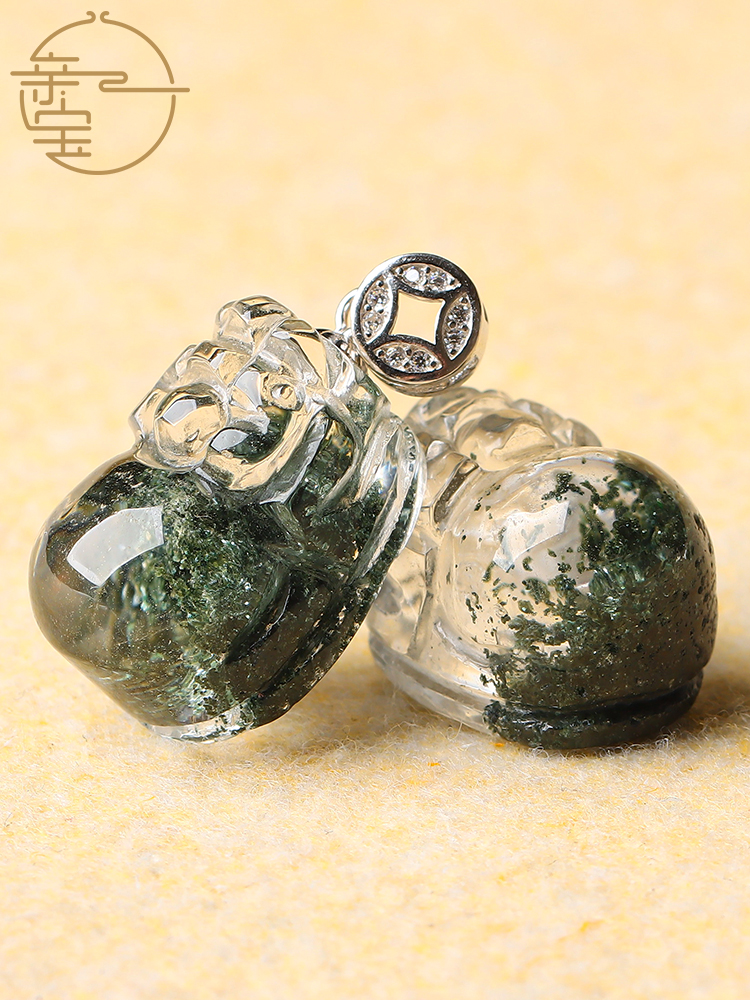 亲宝水晶925银冰种天然绿幽灵吊坠貔貅项链女