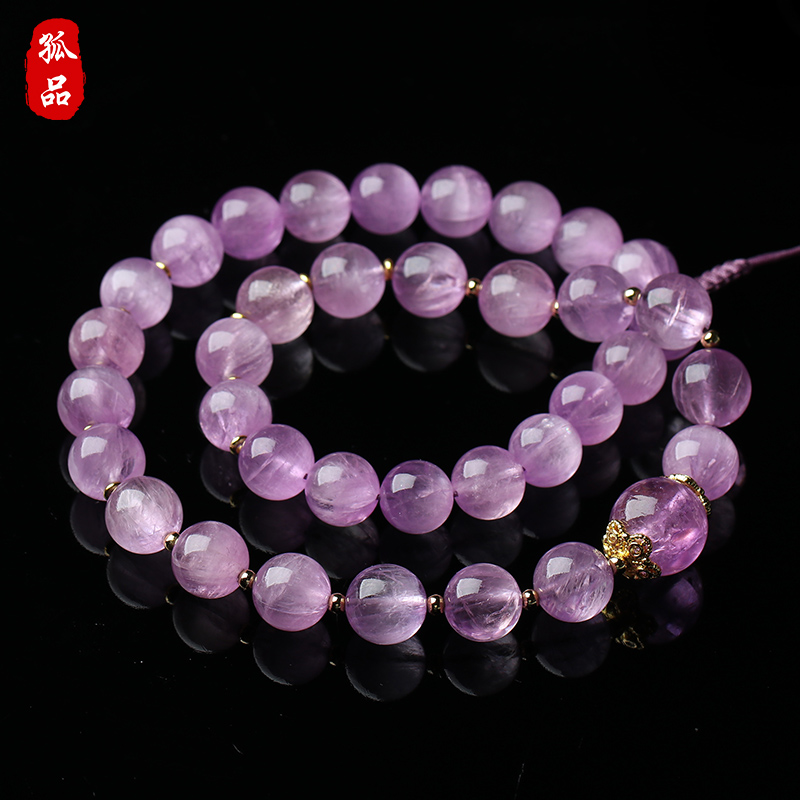 冰种紫锂辉项链珠链饰品女粉紫色