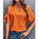 新款 V领纯色宽松时尚 露肩Sexy气质短袖 跨境欧美风夏季 衬衫 T恤上衣