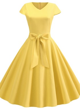 2020夏季V领纯色包袖连衣裙打底裙 10色5码Summer women's skirt