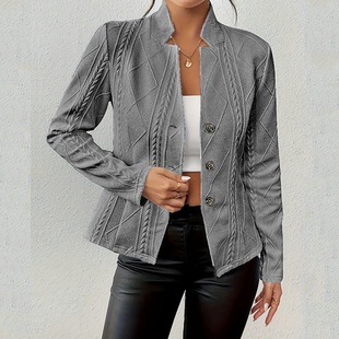 小西装 通勤OL纯色单排扣立领开衫 外套 时尚 速卖通欧美秋冬新款