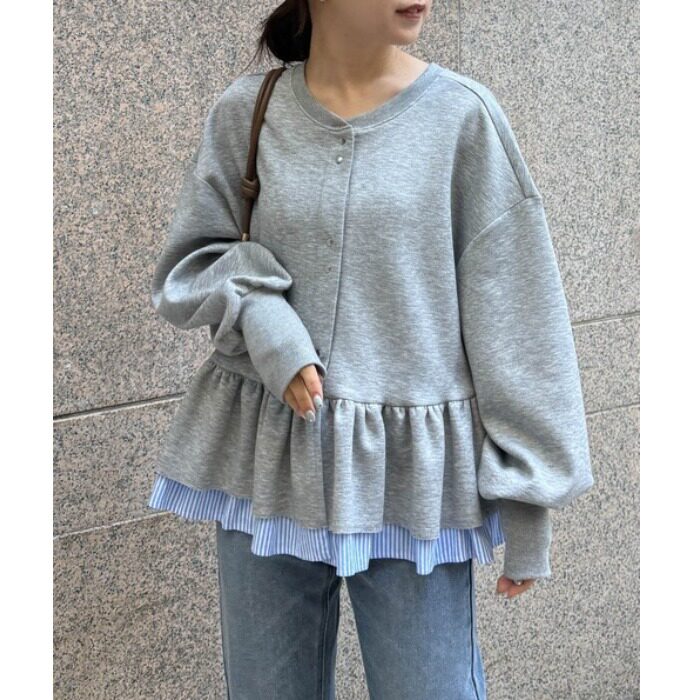 日韩春秋冬新款时尚单排扣宽松荷叶边下摆休闲长袖卫衣外套上衣女