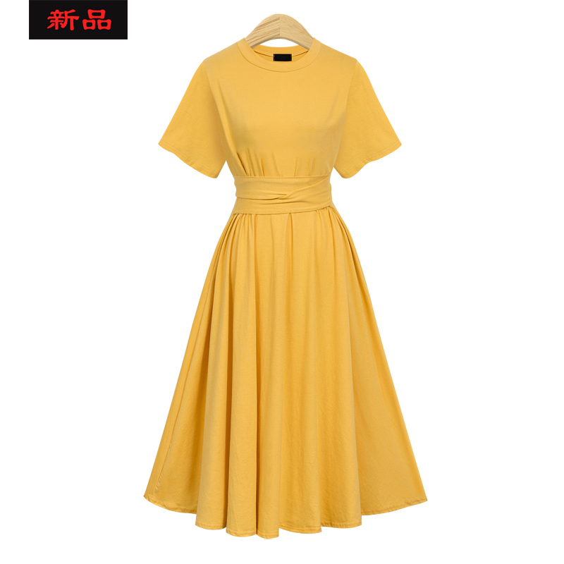 2018Ïļ¾ÐÂÆ·Å·ÖÞÕ¾´óÂëÅ®×°ÅÖmm¿íËÉÖг¤¿îÊøÑü´¿É«Á¬ÒÂȹDress