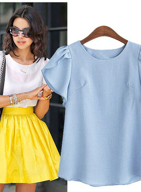 2018夏季新品欧美大码女装荷叶短袖显瘦T恤Large size t - shirt