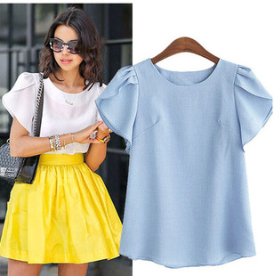 女装 荷叶短袖 显瘦T恤Large 2018夏季 欧美大码 size shirt 新品