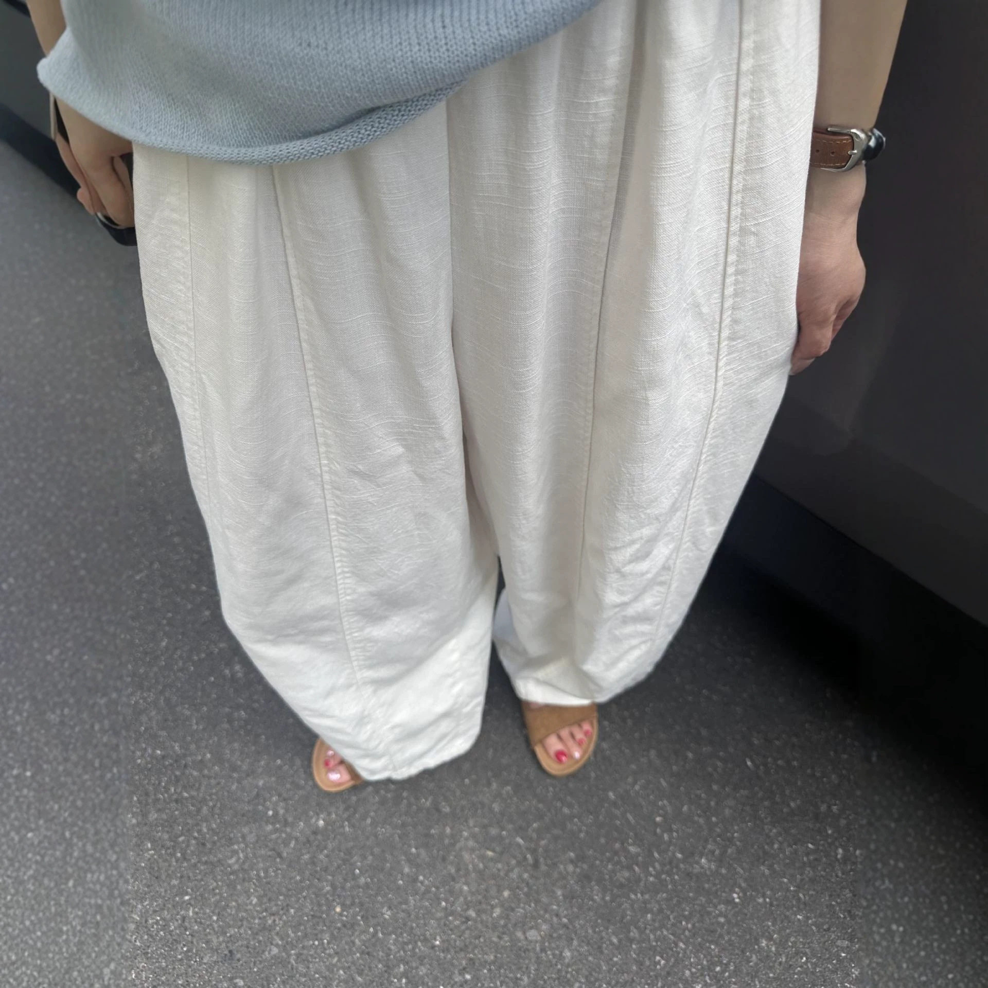 韩系慵懒风垂感天丝麻阔腿裤女夏季薄款宽松显瘦高腰通勤休闲裤