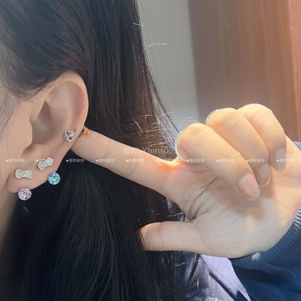 DIY华子耳钉空托小米奇蝴蝶结耳钉小众设计高级感简约耳饰sp212