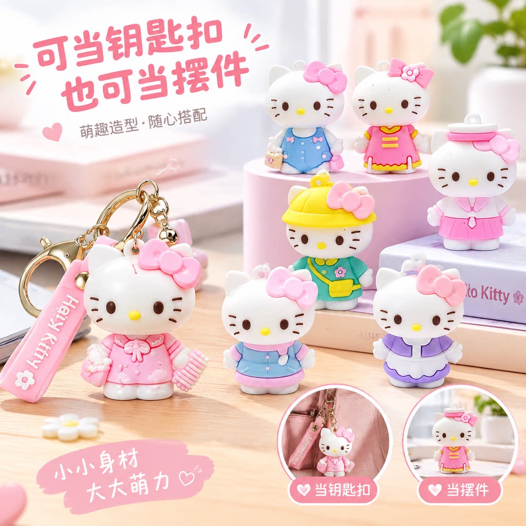 Kitty汽车钥匙扣装饰挂件潮玩包包挂饰萌趣造型女生汽车装饰卡通