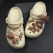 原创适配卡骆驰crocs洞洞鞋 配饰鞋 花女豹纹丝带美拉德高级感配件