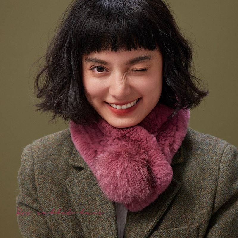 东北旅游酱果红显白獭兔毛+狐狸毛围脖皮草毛领情侣保暖围巾女男