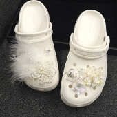 原创适配卡骆驰crocs洞洞鞋 花绝美超仙素雅羽毛配饰 配饰高级感鞋