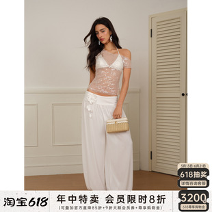 J TheChosen“星纱”不规则斜肩亮片透视网纱上衣女修身打底罩衫