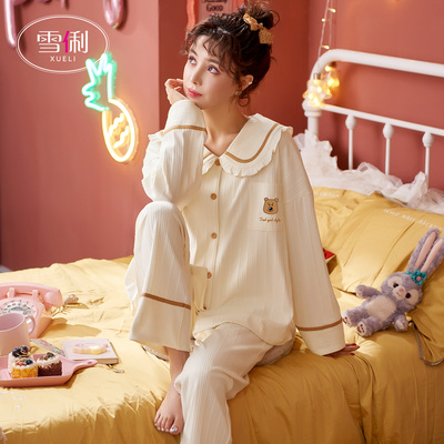 雪俐睡衣长袖女春秋季棉质网红款大码家居服可外穿2026年新款套装