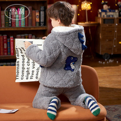 雪俐冬季儿童珊瑚绒夹棉家居服