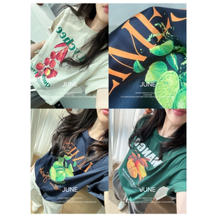 休闲宽松夏季 趣味水果印花～时髦圆领短袖 百搭减龄T恤上衣女