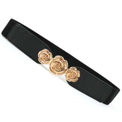 女士时尚松紧对扣玫瑰腰封宽腰带