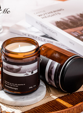 BYME芳疗系列大号茶色杯大豆蜡香薰蜡烛家用卧室无烟蜡烛桌面摆件