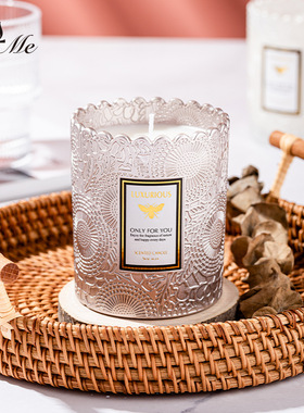 BYME珠光色蕾丝边浮雕星空杯香味香氛蜡烛大豆蜡家用香薰蜡烛礼品