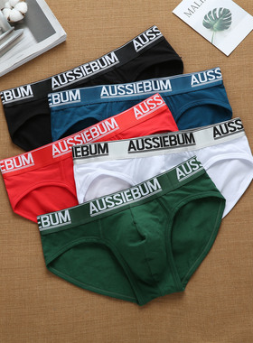 aussiebum男士基础款三角裤纯棉舒适低腰弹力潮字母青年内裤
