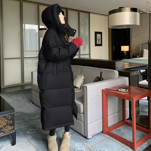 中长款小个子羽绒服女2025冬季新款黑色加厚连帽韩版90白鸭绒外套
