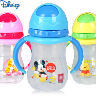 迪士尼儿童水杯宝宝小孩塑料杯卡通透明吸管饮水杯带手柄婴幼儿男