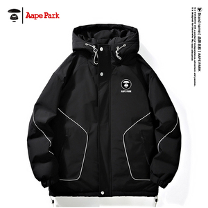 A ape Park羽绒服男2023秋冬季新款加厚外套青少年夹克鸭绒军绿色