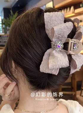 蝴蝶结显发量大号鲨鱼夹仿珍珠