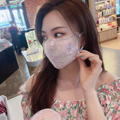 饰时尚 2023夏季 口罩防尘网纱百搭镶钻装 蕾丝刺绣个性 透气面罩 新品