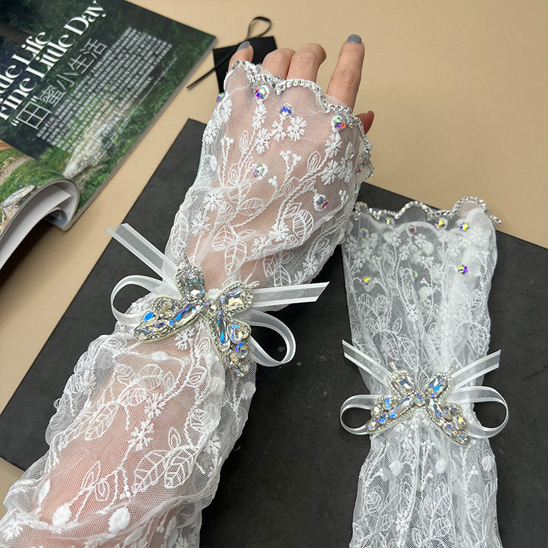 夏防晒神仙颜值柔软蕾丝闪亮带钻冰袖~水晶蝴蝶高颜值宽松袖套