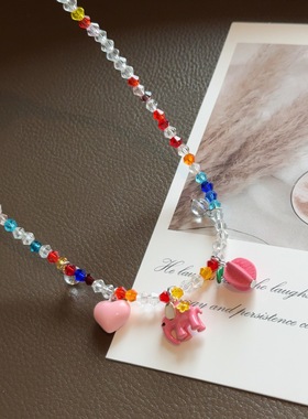 夏季彩色多巴胺饰品水晶项链 搭配好物气质颈链女