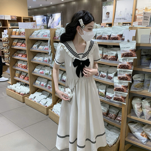 海军领蝴蝶结连衣裙女2026夏季新款初高中学生韩版小清新中长裙子
