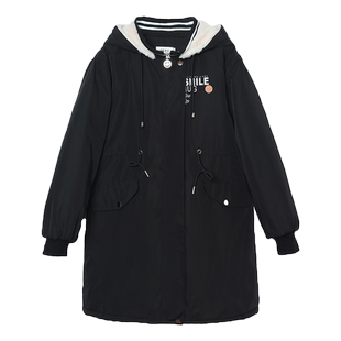 夹棉加绒加厚大衣外套女冬装新款初高中学生宽松大码收腰中长棉服