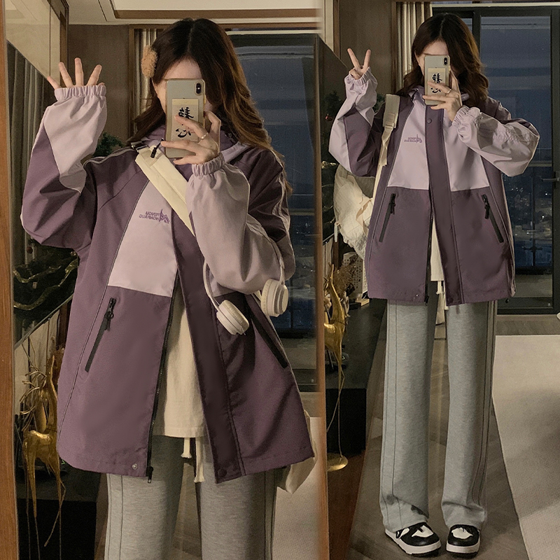 高级感拼色冲锋衣外套少女