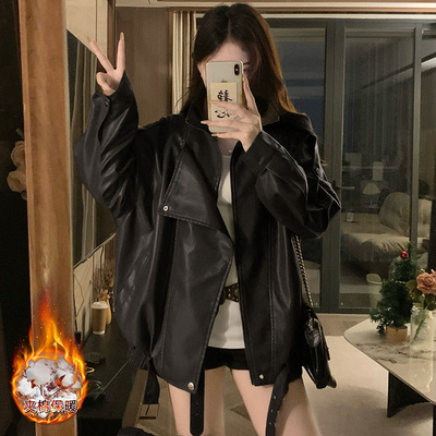 夹棉加厚皮衣外套女秋冬2025新款高中学生酷飒风机车pu夹克棉服潮