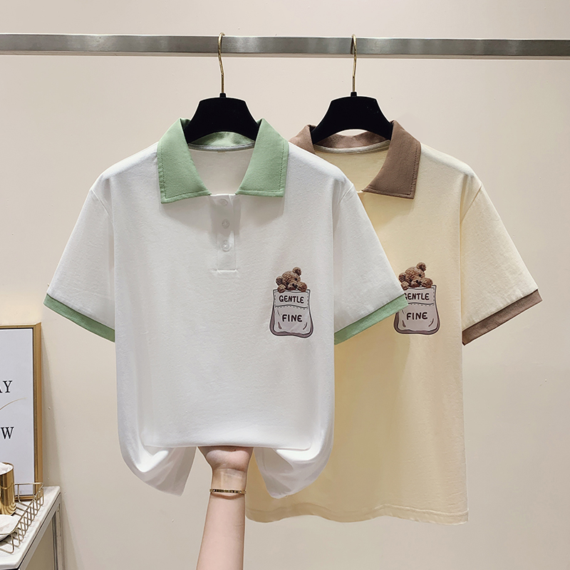 小清新短袖T恤少女夏季2025新款初中高中学生甜美百搭Polo衫上衣