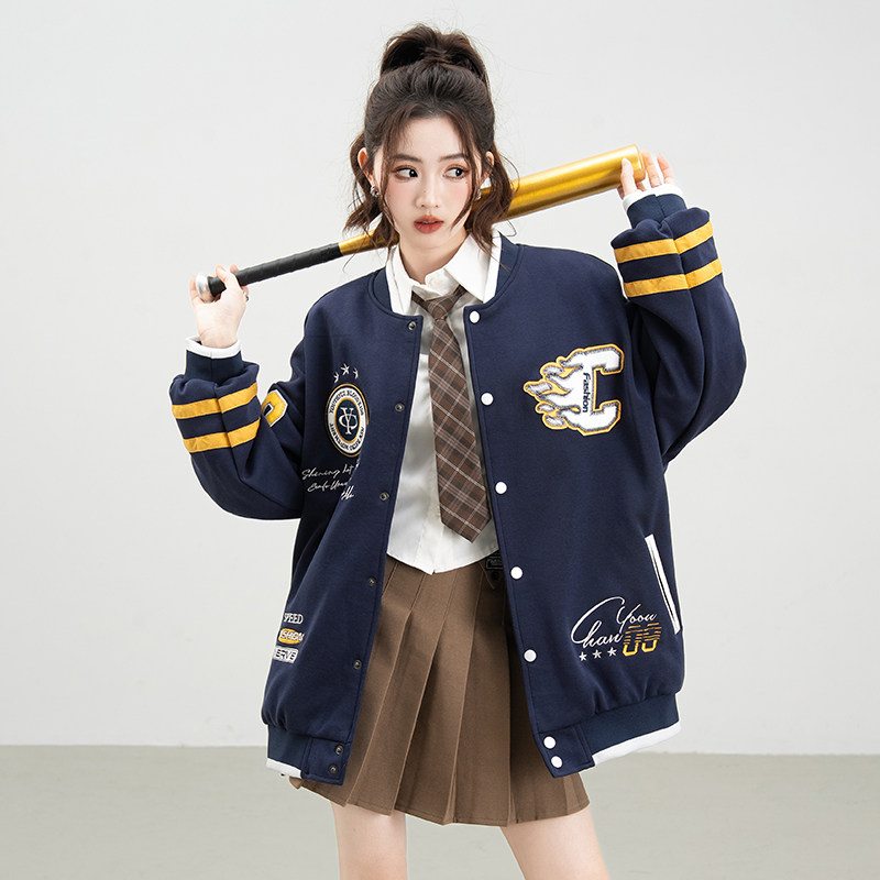 美式复古棒球服外套女2026秋季新款初高中学生运动宽松大码上衣潮
