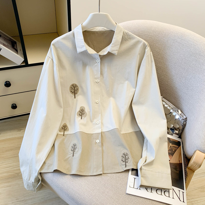 文艺棉麻重工刺绣长袖衬衫女春秋新款初高中学生宽松外穿上衣外套