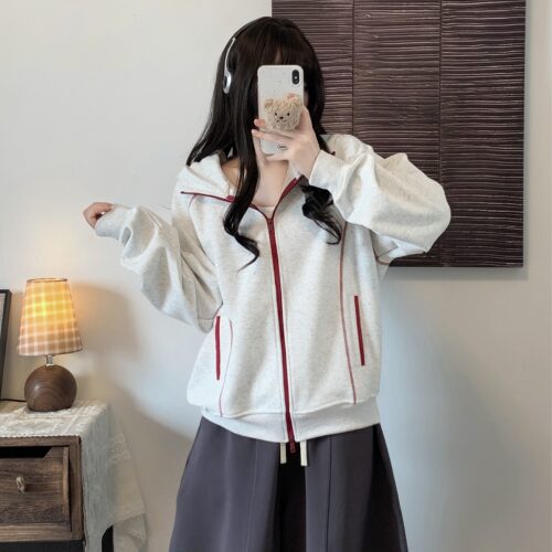 哈苏线开衫连帽卫衣少女2026春秋新款初高中学生潮牌宽松运动外套