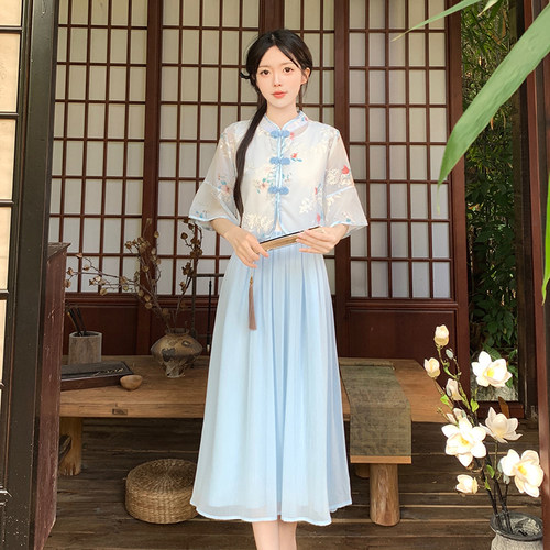 新中式国风连衣裙少女夏