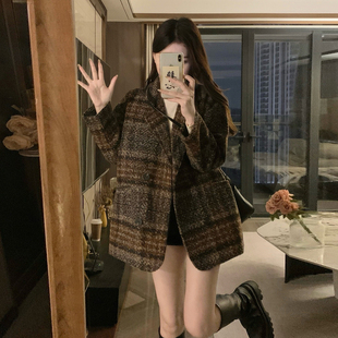 中长款大码格子外套女2026秋冬新款初高中学生高级感韩版宽松大衣