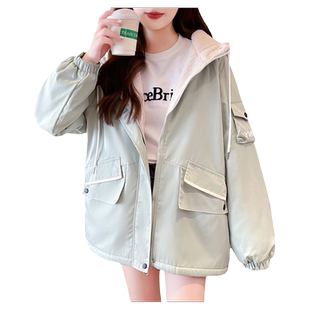 羊羔毛加厚外套少女秋冬2026新款初中高中学生宽松设计感加绒棉服