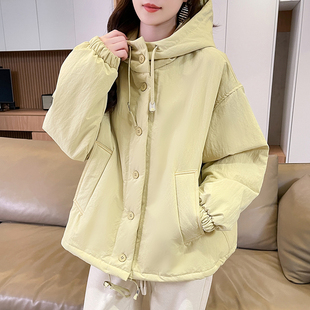 连帽夹棉冲锋衣外套女冬季2026新款初高中学生宽松休闲小个子棉衣