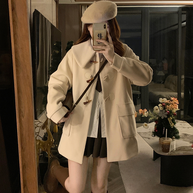 中长款夹棉加厚毛呢外套女冬装2025新款初高中学生小个子呢子大衣