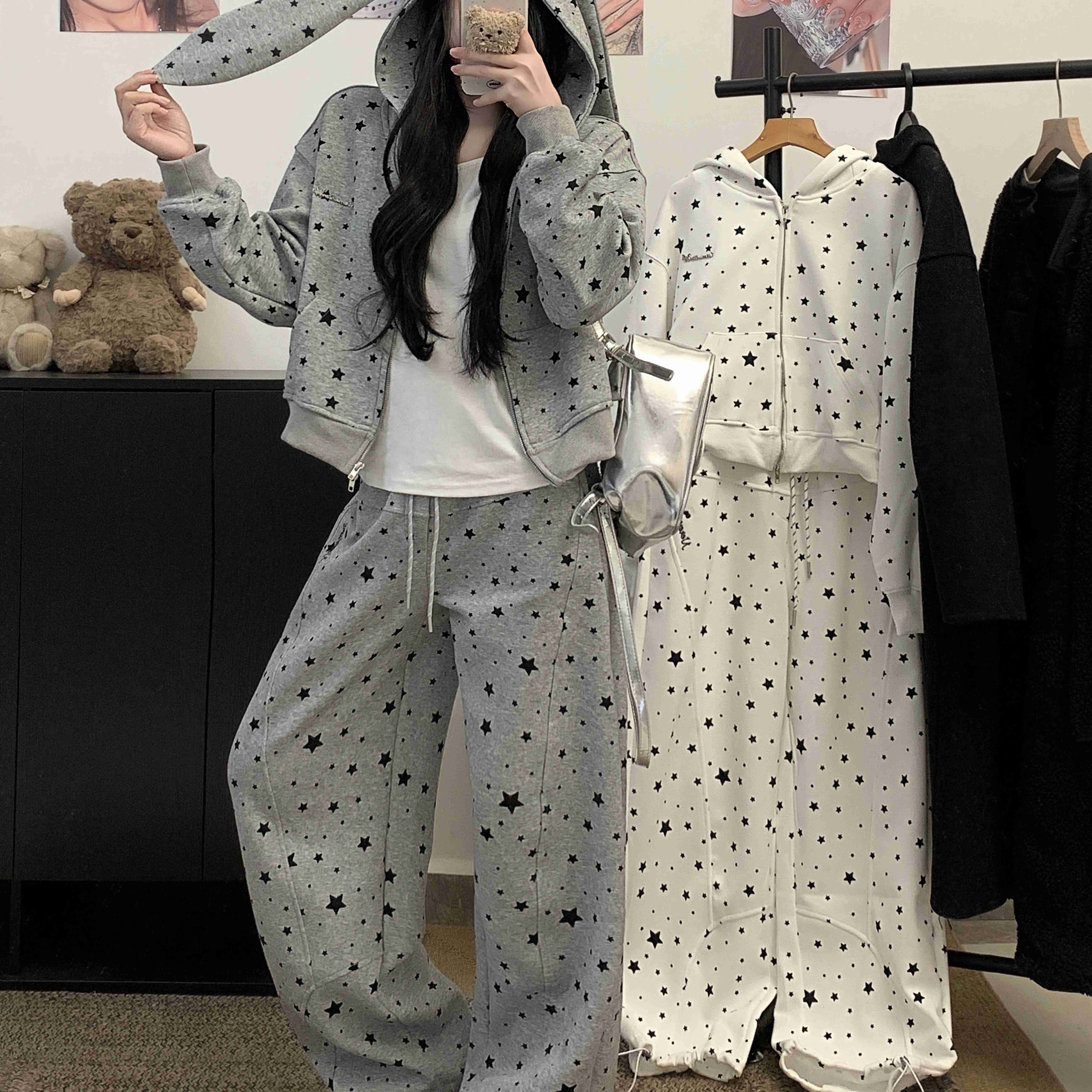 耳朵连帽星星卫衣女春秋2026新款初高中学生小个子宽松休闲裤套装,女装/女士精品,时尚套装,淘宝优惠券,粉丝福利购,淘宝优惠卷