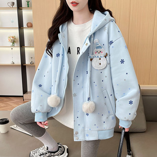 学院风连帽外套少女2026春秋新款初高中学生甜美宽松毛球开衫卫衣