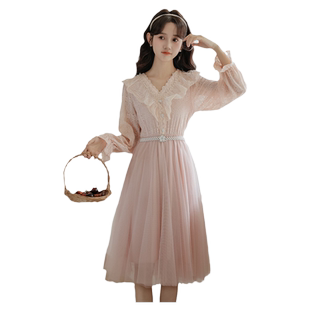 甜美小清新连衣裙仙女春秋2026新款初中高中学生气质显瘦网纱裙子