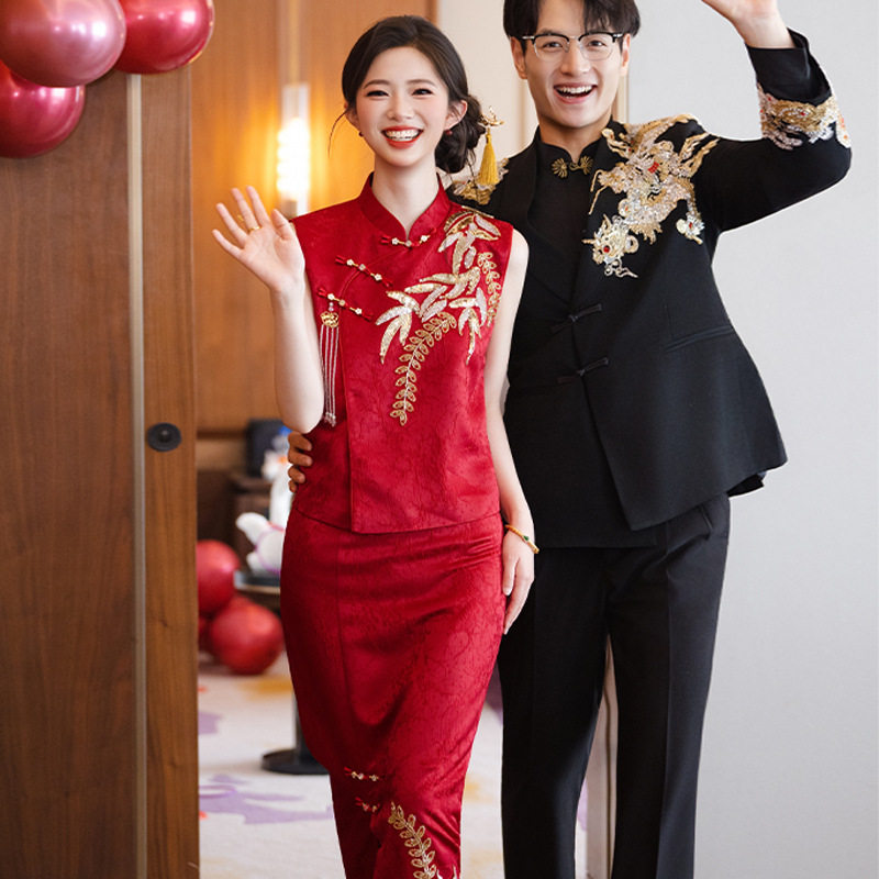 新中式刺绣旗袍礼服新娘敬酒服