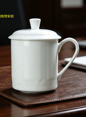 景德镇青花骨瓷茶杯带盖 500ml 大容量中式马克杯 办公水杯高档