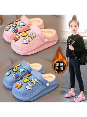 KFT脚王儿童棉拖鞋女童冬季加绒加厚2025新款保暖外穿棉鞋女孩包